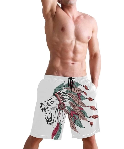 Board Shorts Lion Tribe Drive Away The Summer Hot Men's Funny Beach Board Short Casual Shorts - White - CH184Q3T8Z9