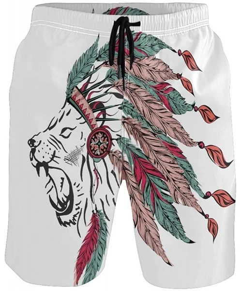 Board Shorts Lion Tribe Drive Away The Summer Hot Men's Funny Beach Board Short Casual Shorts - White - CH184Q3T8Z9