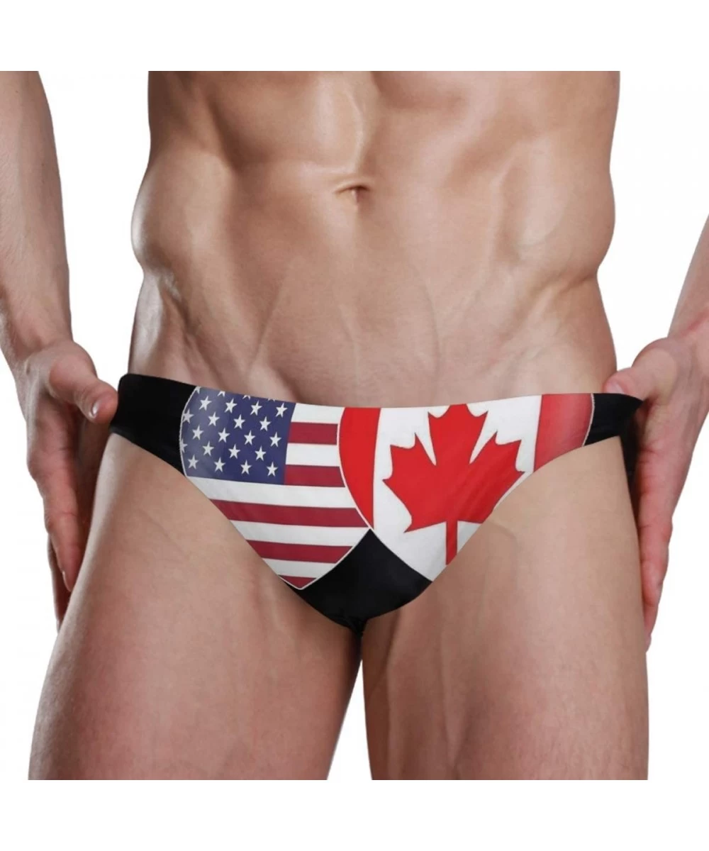 Racing Canada USA Flag Twin Heart Mens Swim Trunks Sport Swim Brief Thong Bikini Swimsuit - As Pattern - CF18XGWDHA4