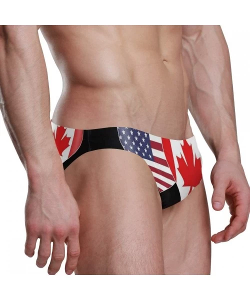 Racing Canada USA Flag Twin Heart Mens Swim Trunks Sport Swim Brief Thong Bikini Swimsuit - As Pattern - CF18XGWDHA4