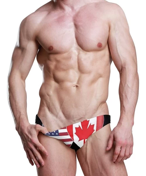 Racing Canada USA Flag Twin Heart Mens Swim Trunks Sport Swim Brief Thong Bikini Swimsuit - As Pattern - CF18XGWDHA4