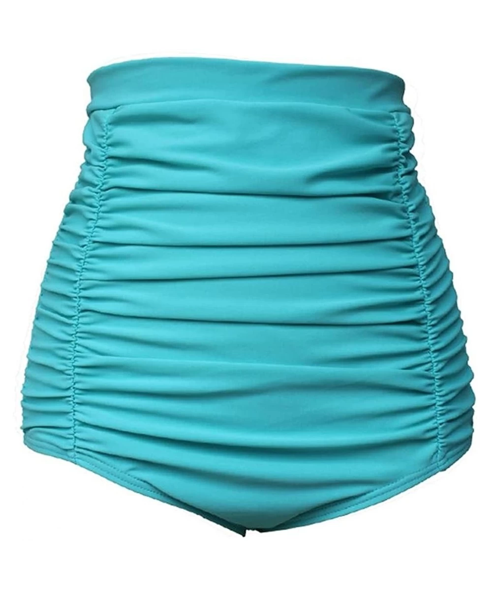 Bottoms Women's High Waisted 50s Retro Bikini Bottom Ruched Swim Shorts Tankinis Swimsuit Brief - Turquoise - C718EDE2TM7