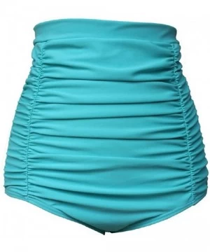 Bottoms Women's High Waisted 50s Retro Bikini Bottom Ruched Swim Shorts Tankinis Swimsuit Brief - Turquoise - C718EDE2TM7