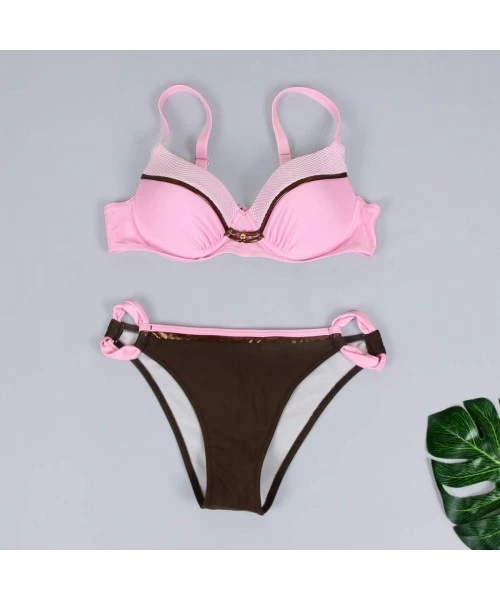 Rash Guards Womens Padded Push Up Bra Bikini Set Two Piece Swimsuit Triangle Bathing Suit Swimwear Beachwear - Pink-a - CQ18U...