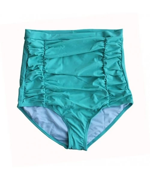 Bottoms Women's High Waisted 50s Retro Bikini Bottom Ruched Swim Shorts Tankinis Swimsuit Brief - Turquoise - C718EDE2TM7