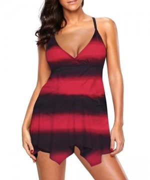 Sets Women's Open Back Color Block Striped Tankini Set with Boyshort Swimsuit Swimwear - Red-b - C7195NGQISW