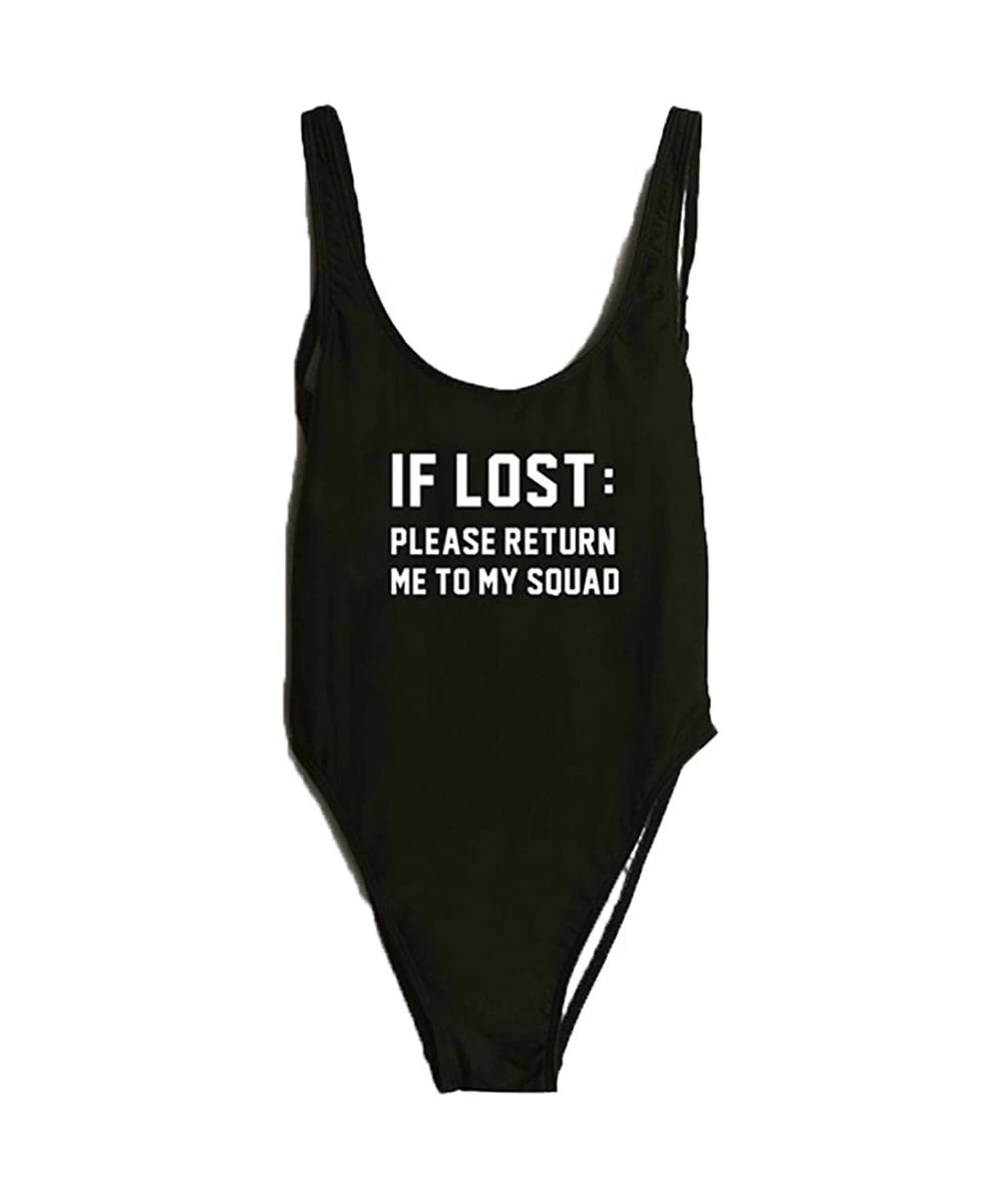 One-Pieces Women's High Cut Low Back One Piece Swimsuit Monokini Letter Print Solid Color Bikini - CY18EOQ703G