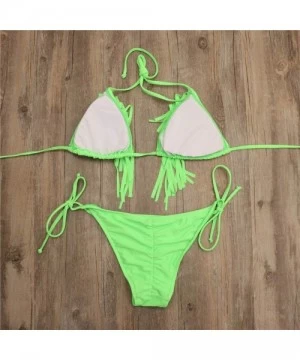 Sets Bikini Swimsuit for Sexy Women V Neck Tassel Push Up Comfortable Solid Color Removable Carnival Classic Fit Green - CZ18...