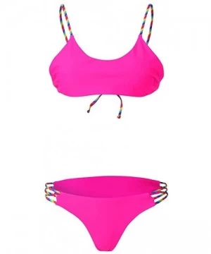 Sets High Waisted Swimsuit for Women WEI MOLO Rainbow Coloured Bandeau Bandage Bikini Set Push Up Swimwear Tankini Hot Pink -...