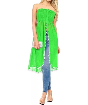 Cover-Ups Women's Midi Boho Vintage Ethnic Style Summer Tube Dress Solid Plain - Green_m594 - CR17XQ7T4N4