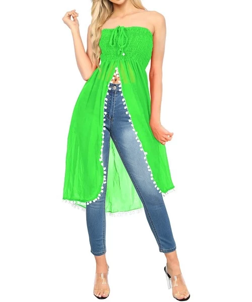 Cover-Ups Women's Midi Boho Vintage Ethnic Style Summer Tube Dress Solid Plain - Green_m594 - CR17XQ7T4N4