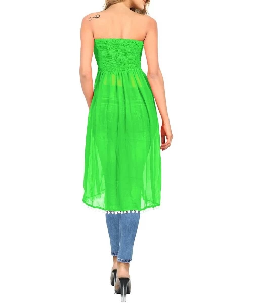 Cover-Ups Women's Midi Boho Vintage Ethnic Style Summer Tube Dress Solid Plain - Green_m594 - CR17XQ7T4N4