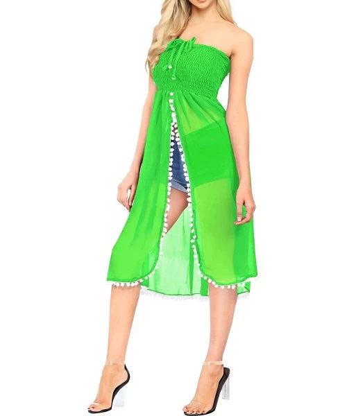 Cover-Ups Women's Midi Boho Vintage Ethnic Style Summer Tube Dress Solid Plain - Green_m594 - CR17XQ7T4N4