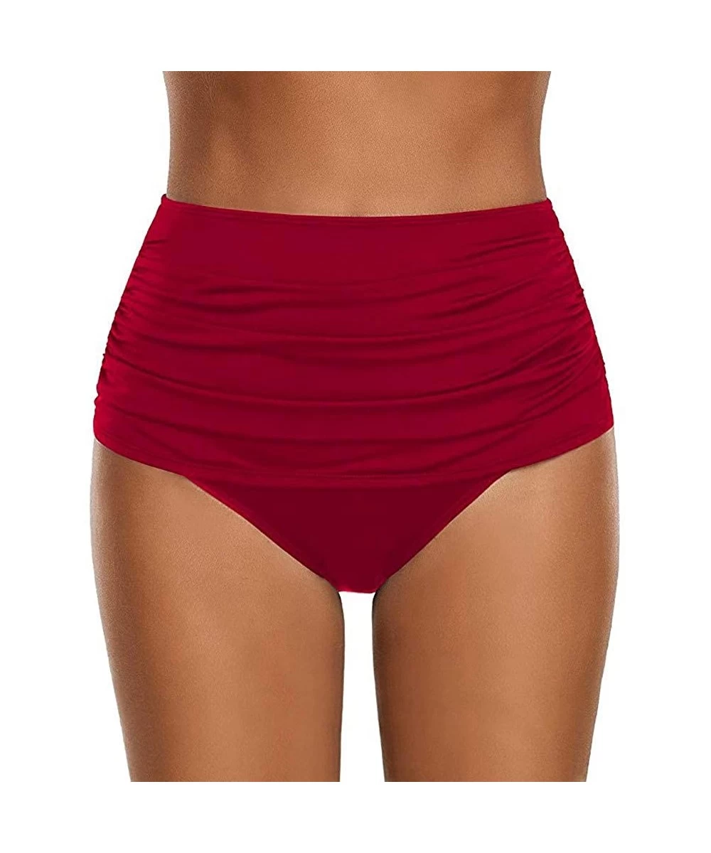 Racing High Waisted Bikini Bottoms Women's High Waisted Swim Bottom Ruched Bikini Tankini Swimsuit Briefs - Red - C9196X33NZ7