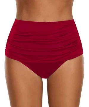 Racing High Waisted Bikini Bottoms Women's High Waisted Swim Bottom Ruched Bikini Tankini Swimsuit Briefs - Red - C9196X33NZ7