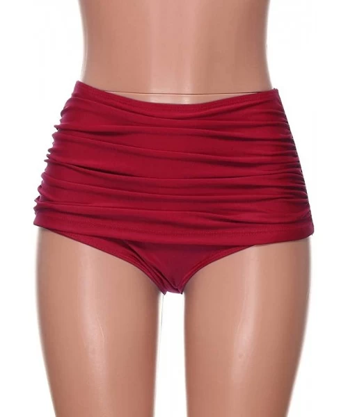 Racing High Waisted Bikini Bottoms Women's High Waisted Swim Bottom Ruched Bikini Tankini Swimsuit Briefs - Red - C9196X33NZ7