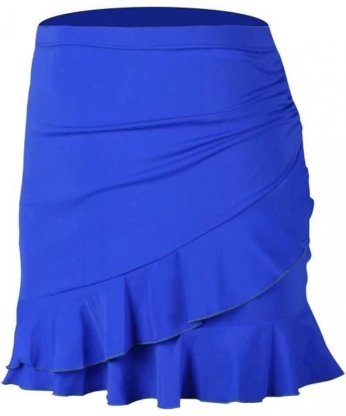 Bottoms Women's Ruched Flounce Swim Skirt Solid Color Tankini Swimsuit Bottom with Brief - Ruffle Royal Blue - CZ18SEC9NAD