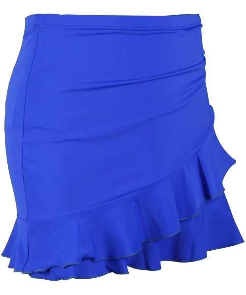 Bottoms Women's Ruched Flounce Swim Skirt Solid Color Tankini Swimsuit Bottom with Brief - Ruffle Royal Blue - CZ18SEC9NAD