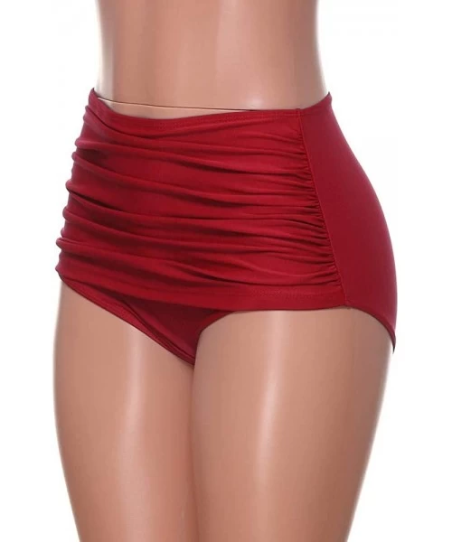 Racing High Waisted Bikini Bottoms Women's High Waisted Swim Bottom Ruched Bikini Tankini Swimsuit Briefs - Red - C9196X33NZ7