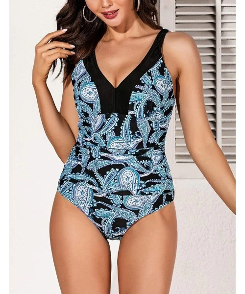 One-Pieces Womens Cheetah Leopard Tummy Control One Piece Swimsuits Cutout Monokini Bathing Suits One Shoulder Swimwear Blue ...