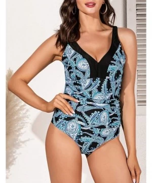 One-Pieces Womens Cheetah Leopard Tummy Control One Piece Swimsuits Cutout Monokini Bathing Suits One Shoulder Swimwear Blue ...