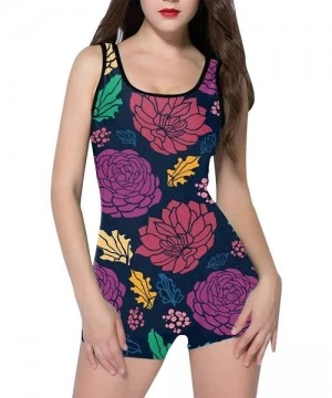 Racing Women's One Piece Sports Swimwear Boyleg Swimsuit Colorful Vibrant Flowers on Dark - Style 1 - CP18R4RN3TD