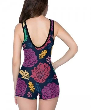 Racing Women's One Piece Sports Swimwear Boyleg Swimsuit Colorful Vibrant Flowers on Dark - Style 1 - CP18R4RN3TD