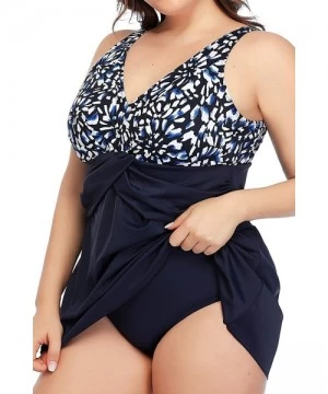 One-Pieces Women's Plus Size Swimsuits Shaping Body One Piece Swim Dresses Print Swimwear - Firefly - CH18WQ5COMH