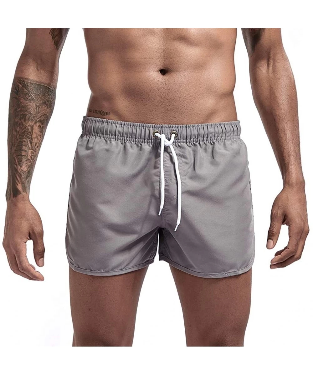 Trunks Men's Swim Trunks Summer Drawstring Splicing Swimming Trousers Beach Surfing Shorts（10+Color） - Gray - CU18SMQO3E8