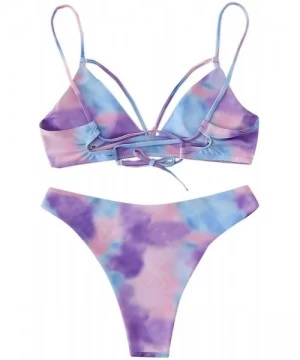 Sets Women's Tie Dye Triangle Bikini Set Tie Back Beach Swimsuit Bathing Suit - Light Purple - CF198466DG7