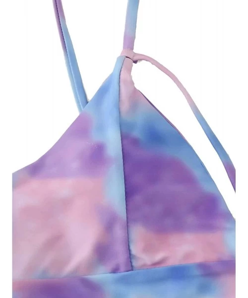 Sets Women's Tie Dye Triangle Bikini Set Tie Back Beach Swimsuit Bathing Suit - Light Purple - CF198466DG7