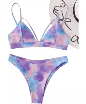 Sets Women's Tie Dye Triangle Bikini Set Tie Back Beach Swimsuit Bathing Suit - Light Purple - CF198466DG7