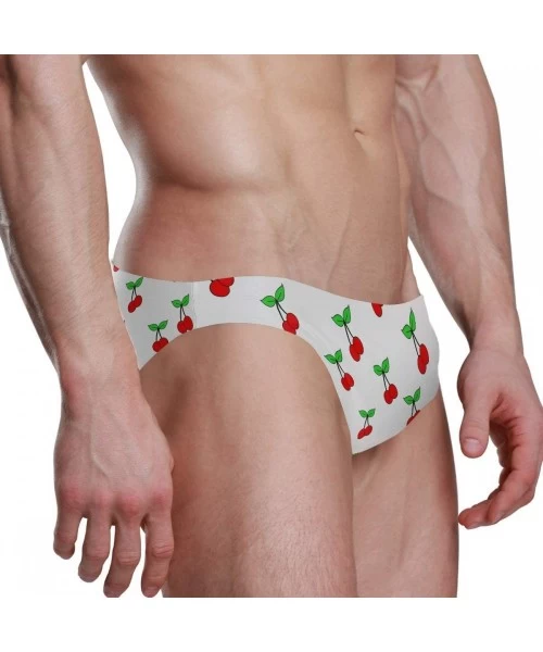 Briefs Mens Swim Bikini Briefs Santa Skull with Sunglass Swimwear Surf Shorts Trunks - Red Cherry Pattern - C818UX2XE27