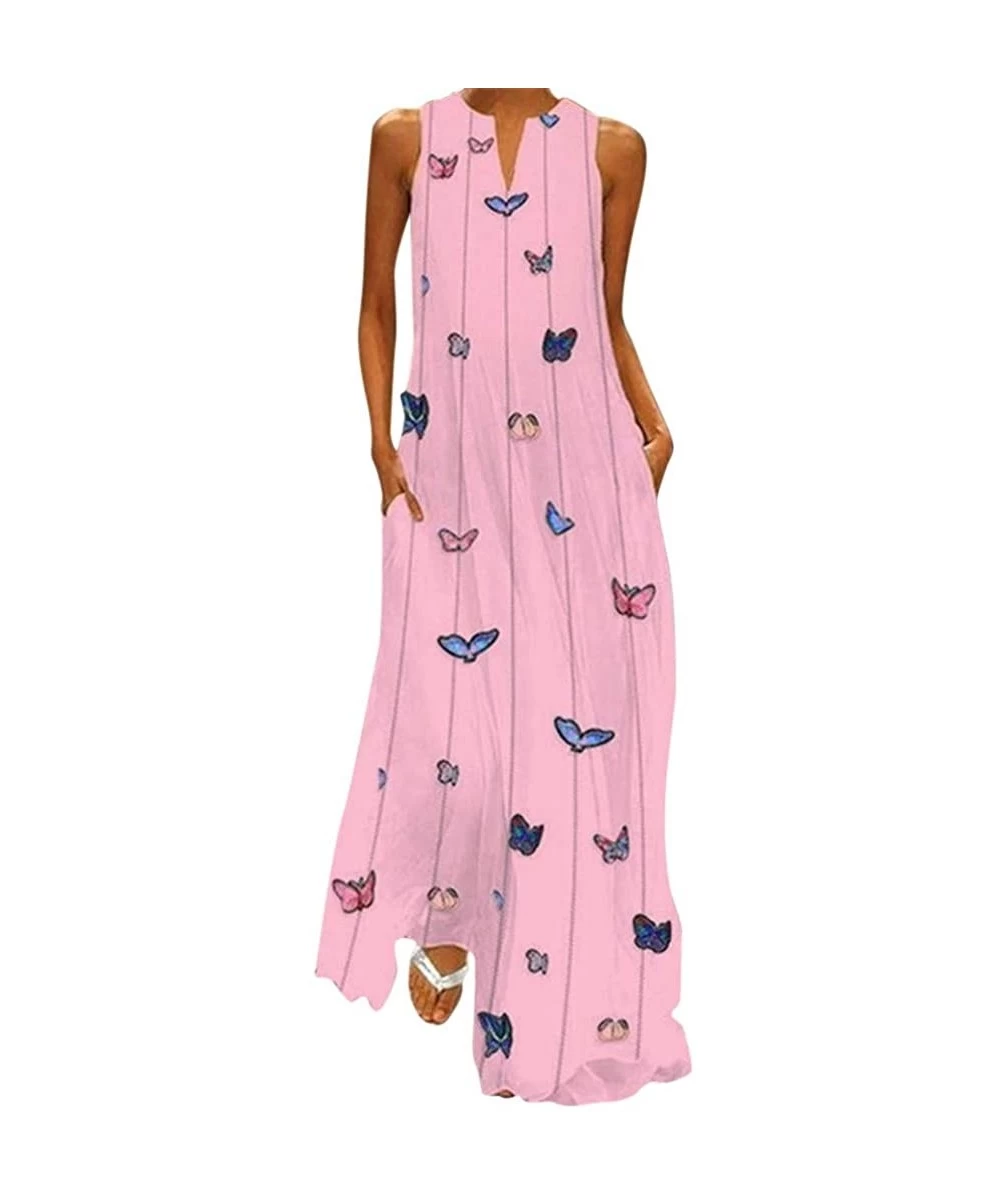 Cover-Ups Maxi Dress For Women丨deep Boho Print Dress丨womens Loose Party Dress - Pink 3 - C1198XOC4QW