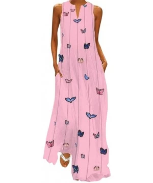 Cover-Ups Maxi Dress For Women丨deep Boho Print Dress丨womens Loose Party Dress - Pink 3 - C1198XOC4QW