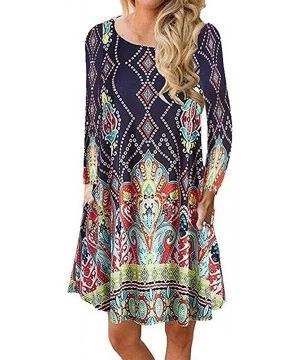 Cover-Ups Women's Cold Tunic Top Swing T-Shirt Blouse Loose Dress With Pockets S - C - CR18U65W7ND