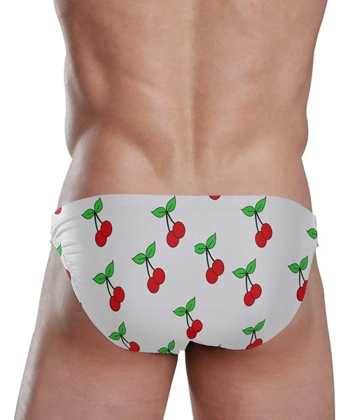 Briefs Mens Swim Bikini Briefs Santa Skull with Sunglass Swimwear Surf Shorts Trunks - Red Cherry Pattern - C818UX2XE27