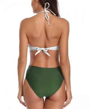 One-Pieces Women's Halter Criss Cross Color Block Open Back One Piece Swimsuits - Green - CA18NIHSS3R