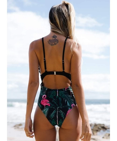 One-Pieces Deep V Neck Halter One Piece Swimsuit Women Backless Sexy Bathing Suit Plunging Monokini - Print11 - CM1906HS2II