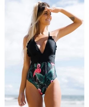 One-Pieces Deep V Neck Halter One Piece Swimsuit Women Backless Sexy Bathing Suit Plunging Monokini - Print11 - CM1906HS2II