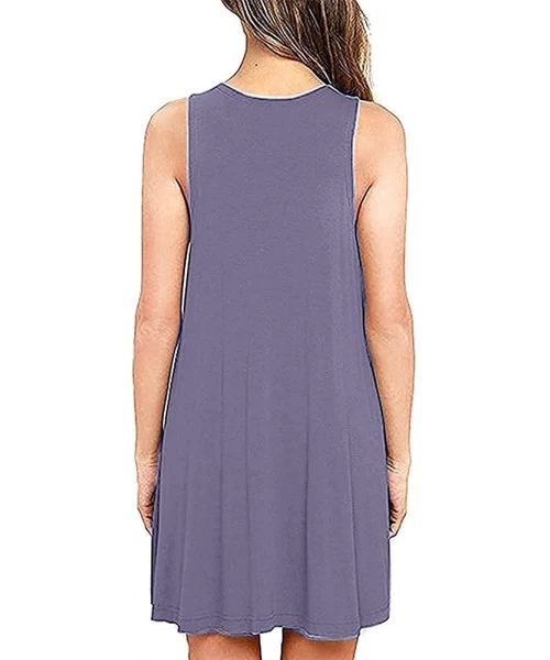 Cover-Ups Women's Summer Casual Swing T-Shirt Dresses Plain Beach Cover Up Tank Dress with Pockets - Purple Grey - C3196SMTXDN