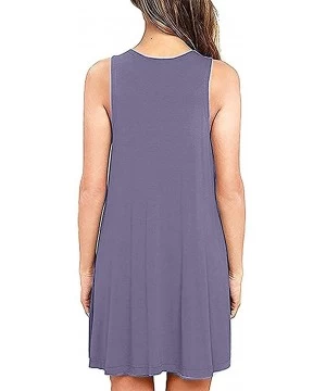 Cover-Ups Women's Summer Casual Swing T-Shirt Dresses Plain Beach Cover Up Tank Dress with Pockets - Purple Grey - C3196SMTXDN