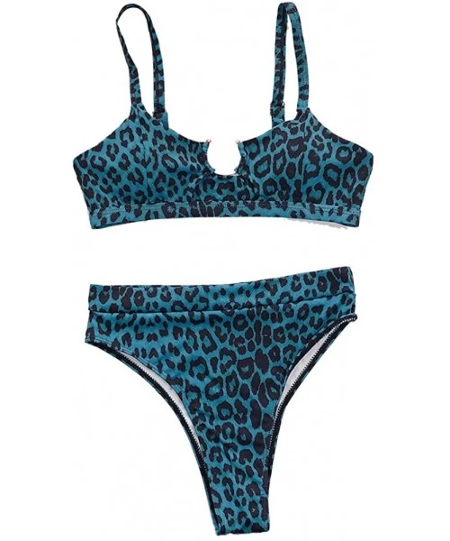 Sets Women High Waisted Bikini Set Sexy Snakeskin Print Two Pieces Swimsuits - Blue Leopard Print - C0196YU445G