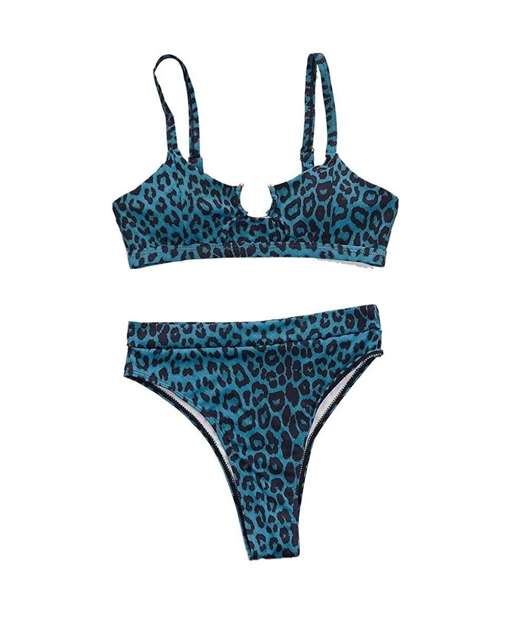 Sets Women High Waisted Bikini Set Sexy Snakeskin Print Two Pieces Swimsuits - Blue Leopard Print - C0196YU445G