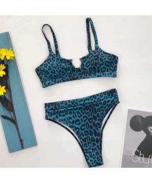 Sets Women High Waisted Bikini Set Sexy Snakeskin Print Two Pieces Swimsuits - Blue Leopard Print - C0196YU445G