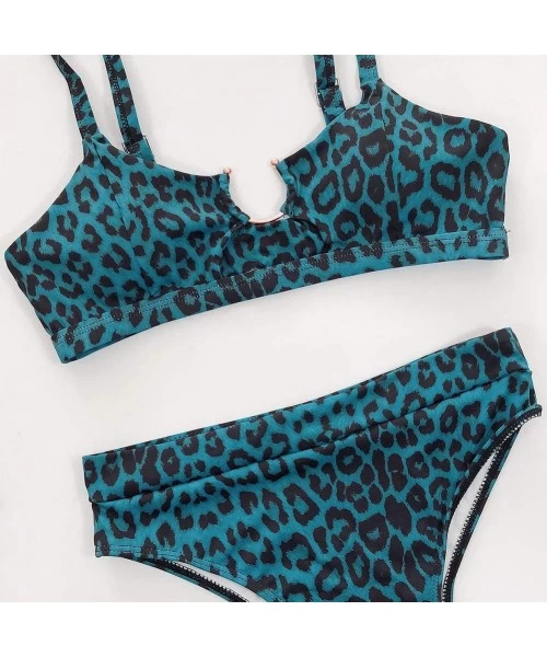 Sets Women High Waisted Bikini Set Sexy Snakeskin Print Two Pieces Swimsuits - Blue Leopard Print - C0196YU445G