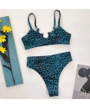 Sets Women High Waisted Bikini Set Sexy Snakeskin Print Two Pieces Swimsuits - Blue Leopard Print - C0196YU445G