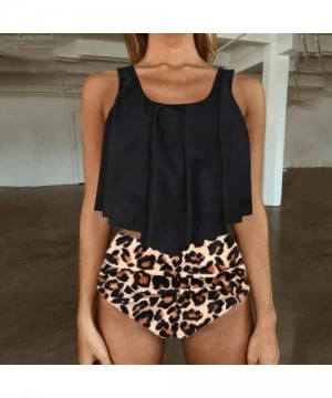 One-Pieces Swimsuits for Women Two Piece Bathing Suits Ruffled Flounce Top with High Waisted Bottom Bikini Set - G-black - CU...