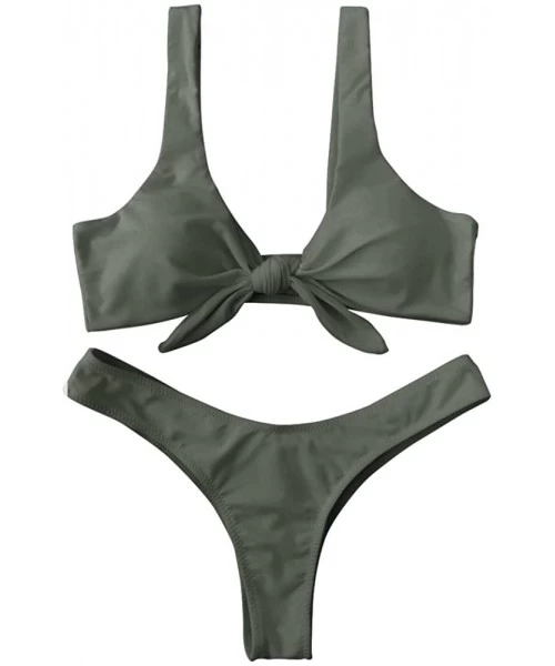 Sets Women Knotted Padded Thong Bikini Set 2 Pieces Swimsuit - Army Green - C718DRL72I7