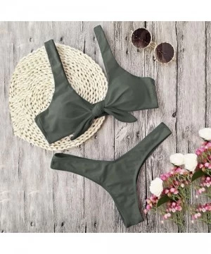 Sets Women Knotted Padded Thong Bikini Set 2 Pieces Swimsuit - Army Green - C718DRL72I7